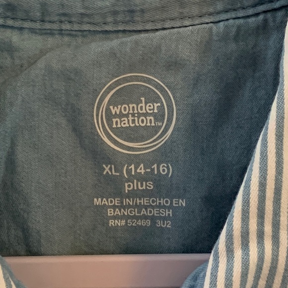 (K260) NWT, Wonder Nation Girls Plus Sz 14-16 Button Down Camp Top Breast Pocket - Picture 10 of 10